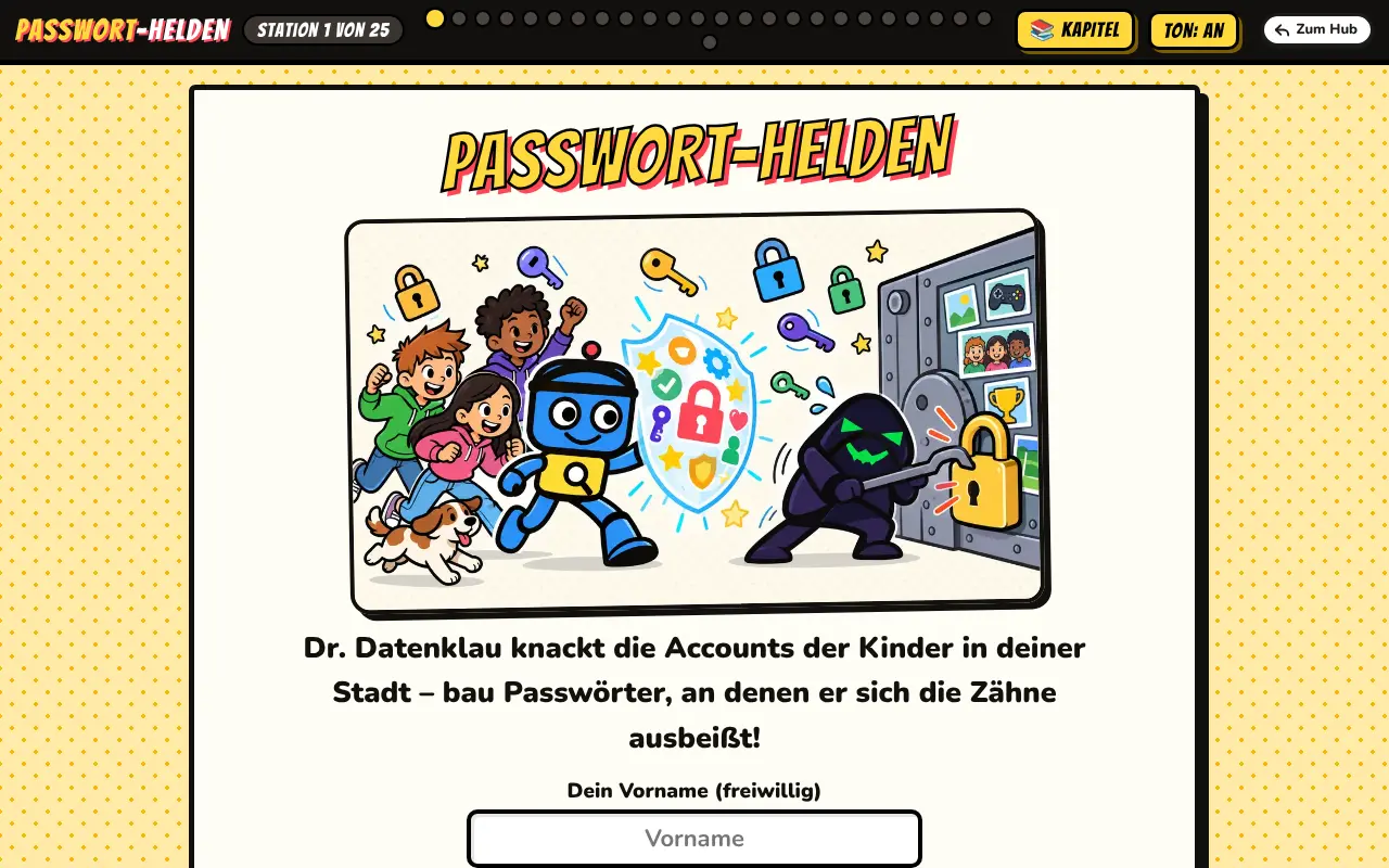 Startbildschirm Passwort-Helden